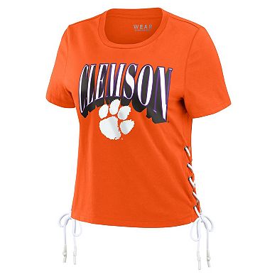Women's WEAR by Erin Andrews Orange Clemson Tigers Side Lace-Up Modest Crop T-Shirt