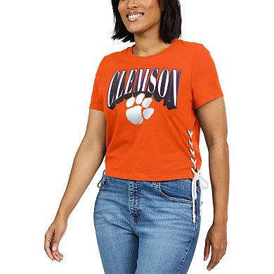 Women's WEAR by Erin Andrews Orange Clemson Tigers Side Lace-Up Modest Crop T-Shirt