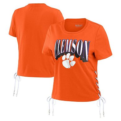Women's WEAR by Erin Andrews Orange Clemson Tigers Side Lace-Up Modest Crop T-Shirt