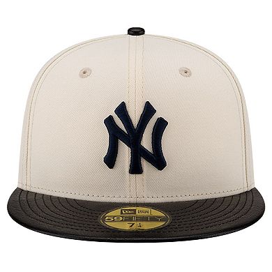 Men's New Era Cream New York Yankees Game Night Leather Visor 59FIFTY Fitted Hat
