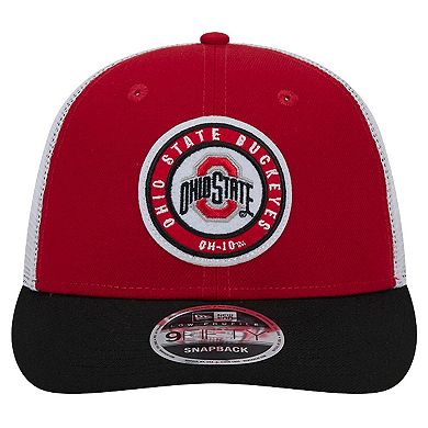 Men's New Era Scarlet Ohio State Buckeyes Throwback Circle Patch 9FIFTY Trucker Snapback Hat