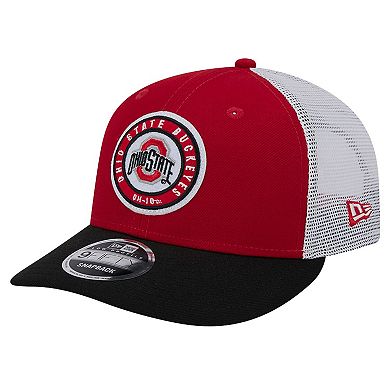 Men's New Era Scarlet Ohio State Buckeyes Throwback Circle Patch 9FIFTY Trucker Snapback Hat