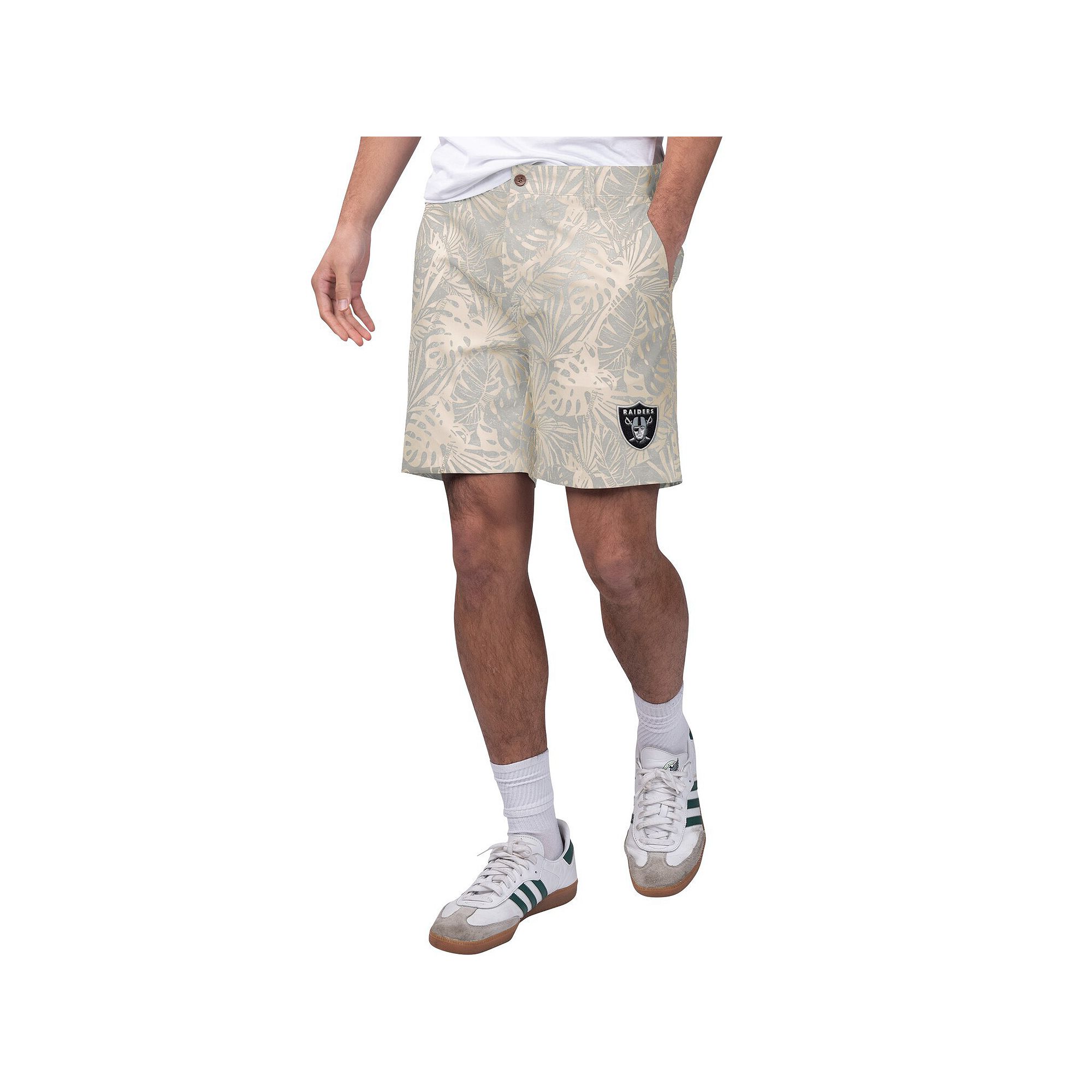 Mens Margaritaville Gray Las Vegas Raiders Sandwashed Monstera Print Amphi