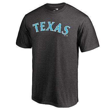 Men's Heathered Charcoal Texas Rangers Blue Wordmark T-Shirt