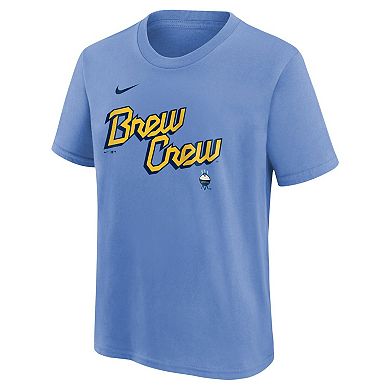 Youth Nike Powder Blue Milwaukee Brewers City Connect Wordmark T-Shirt