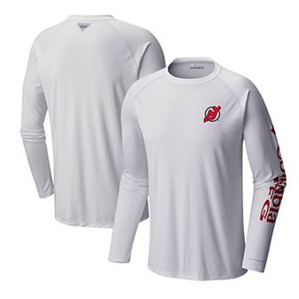 Men's Columbia White New Jersey Devils Terminal Tackle Omni-Shade Raglan Long Sleeve T-Shirt