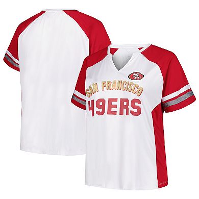 Women's Fanatics Branded White/Scarlet San Francisco 49ers Plus Size Color Block T-Shirt