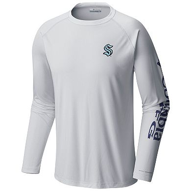 Men's Columbia White Seattle Kraken Terminal Tackle Omni-Shade Raglan Long Sleeve T-Shirt