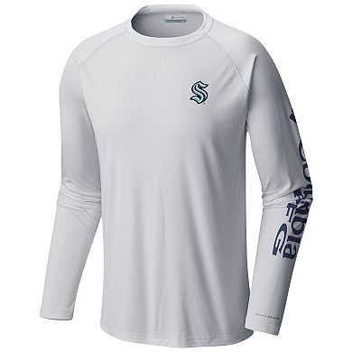 Men's  Columbia White Seattle Kraken Terminal Tackle Omni-Shade Raglan Long Sleeve T-Shirt