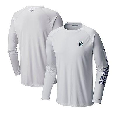 Men's  Columbia White Seattle Kraken Terminal Tackle Omni-Shade Raglan Long Sleeve T-Shirt