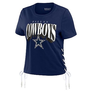 Women's WEAR by Erin Andrews Navy Dallas Cowboys Lace Up Side Modest Cropped T-Shirt