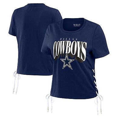 Women's WEAR by Erin Andrews Navy Dallas Cowboys Lace Up Side Modest Cropped T-Shirt