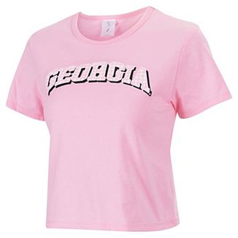 Women's ZooZatz Pink Georgia Bulldogs Gingham Logo Cropped T-Shirt