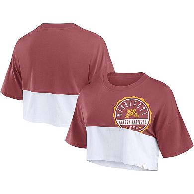 Women's Fanatics Branded Maroon/White Minnesota Golden Gophers Oversized Badge Colorblock Cropped T-Shirt