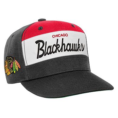 Youth Mitchell & Ness Red Chicago Blackhawks Retro Script Color Block Adjustable Hat