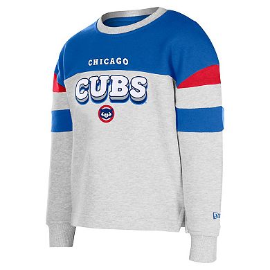 Girls Youth New Era Gray Chicago Cubs Colorblock Pullover Sweatshirt