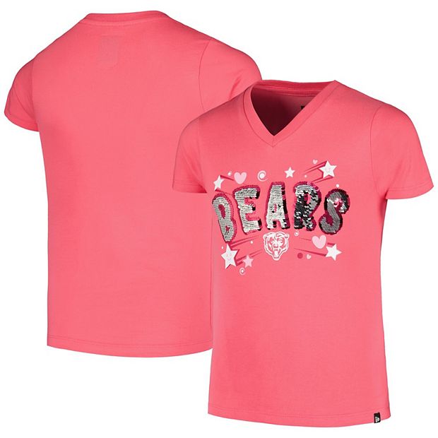 Youth New Era Pink Chicago Bears Flip Sequins V Neck T Shirt