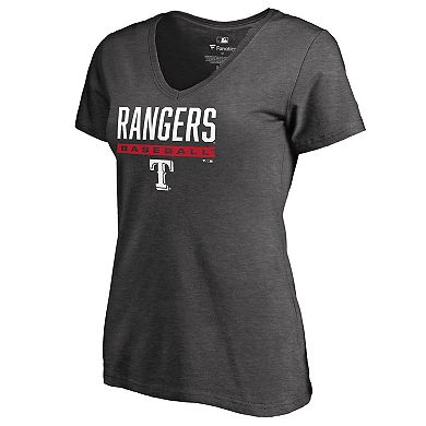 Women's Fanatics Branded Ash Texas Rangers Win Stripe V-Neck T-Shirt