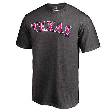Men's Fanatics Branded Heather Gray Texas Rangers 2019 Mother's Day Pink Wordmark T-Shirt