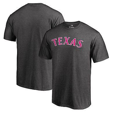 Men's Fanatics Branded Heather Gray Texas Rangers 2019 Mother's Day Pink Wordmark T-Shirt