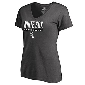 Women's Fanatics Branded Ash Chicago White Sox Win Stripe V-Neck T-Shirt