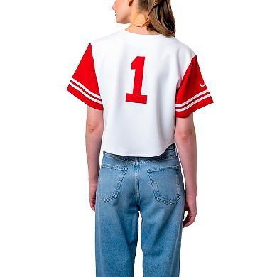 Women's Established & Co. White Alabama Crimson Tide Baseball Jersey Cropped T-Shirt