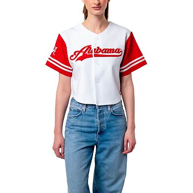 Women's Established & Co. White Alabama Crimson Tide Baseball Jersey Cropped T-Shirt