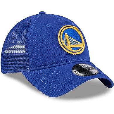Men's New Era Royal Golden State Warriors Rough Edge Logo Trucker 9TWENTY Adjustable Hat