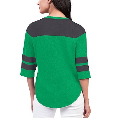 Women's Starter Kelly Green New York Jets Fullback Tri-Blend 3/4-Sleeve T-Shirt