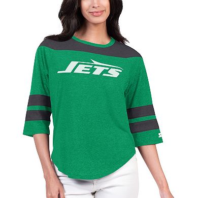 Women's Starter Kelly Green New York Jets Fullback Tri-Blend 3/4-Sleeve T-Shirt