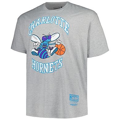 Men's Mitchell & Ness Heather Gray Charlotte Hornets Big & Tall Hardwood Classics Vintage Logo T-Shirt