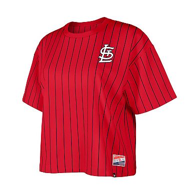 Women's New Era Red St. Louis Cardinals Boxy Pinstripe T-Shirt