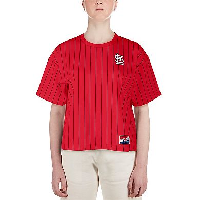 Women's New Era Red St. Louis Cardinals Boxy Pinstripe T-Shirt