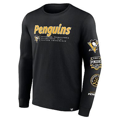Men's Fanatics Branded Black Pittsburgh Penguins Strike the Goal Long Sleeve T-Shirt