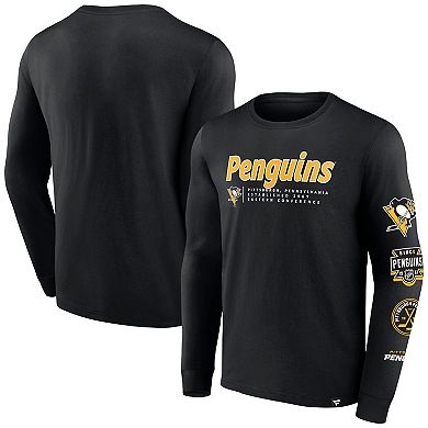 Men's Fanatics Branded Black Pittsburgh Penguins Strike the Goal Long Sleeve T-Shirt