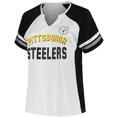 Women's Fanatics Branded White/Black Pittsburgh Steelers Plus Size Color Block T-Shirt