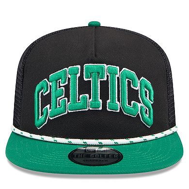 Men's New Era Black/Kelly Green Boston Celtics Throwback Team Arch Golfer Snapback Hat
