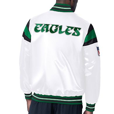 Men's Starter White/Kelly Green Philadelphia Eagles Vintage Satin Full-Snap Varsity Jacket