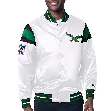 Men's Starter White/Kelly Green Philadelphia Eagles Vintage Satin Full-Snap Varsity Jacket