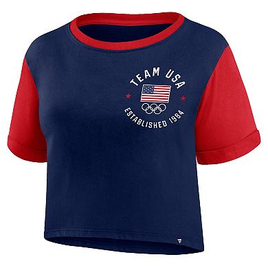 Women's Fanatics Branded Navy/Red Team USA Circle Badge Cropped Fashion T-Shirt