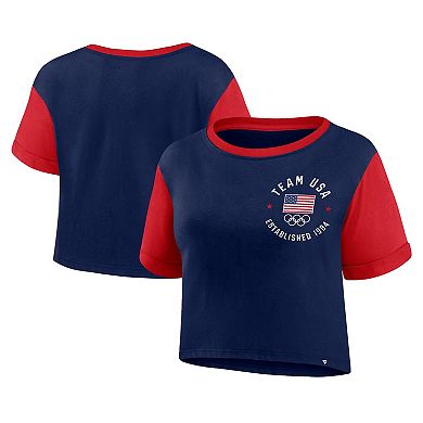 Women's Fanatics Branded Navy/Red Team USA Circle Badge Cropped Fashion T-Shirt
