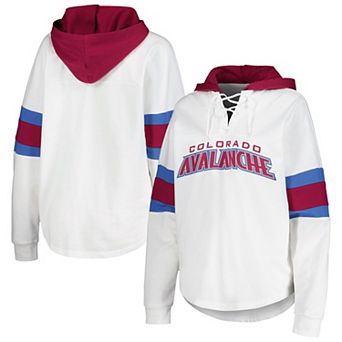 Women's G-III 4Her by Carl Banks White/Burgundy Colorado Avalanche Goal Zone Long Sleeve Lace-Up Hoodie T-Shirt