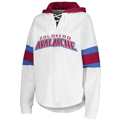 Women's G-III 4Her by Carl Banks White/Burgundy Colorado Avalanche Goal Zone Long Sleeve Lace-Up Hoodie T-Shirt