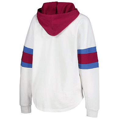 Women's G-III 4Her by Carl Banks White/Burgundy Colorado Avalanche Goal Zone Long Sleeve Lace-Up Hoodie T-Shirt