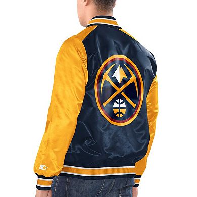 Men's Starter Navy/Gold Denver Nuggets Renegade Satin Full-Snap Varsity Jacket
