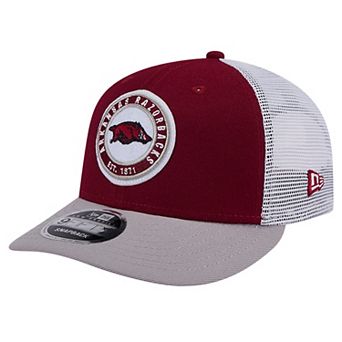 Men's New Era Cardinal Arkansas Razorbacks Throwback Circle Patch 9FIFTY Trucker Snapback Hat