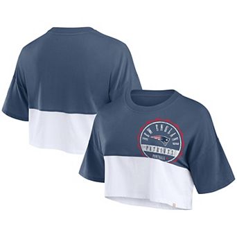 Women's Fanatics Branded Navy/White New England Patriots Boxy Color Split Cropped T-Shirt