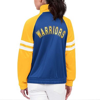 Women's G-III 4Her by Carl Banks Royal Golden State Warriors Main Player Raglan Rhinestone Full-Zip Track Jacket
