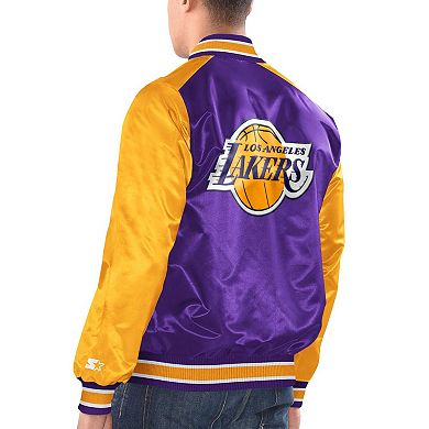 Men's Starter Purple/Gold Los Angeles Lakers Renegade Satin Full-Snap Varsity Jacket