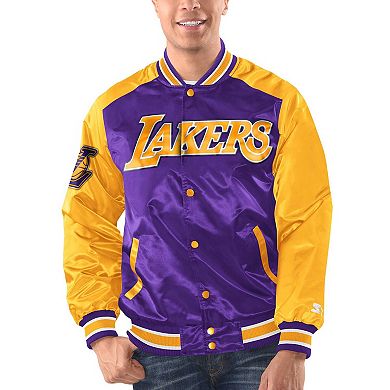 Men's Starter Purple/Gold Los Angeles Lakers Renegade Satin Full-Snap Varsity Jacket